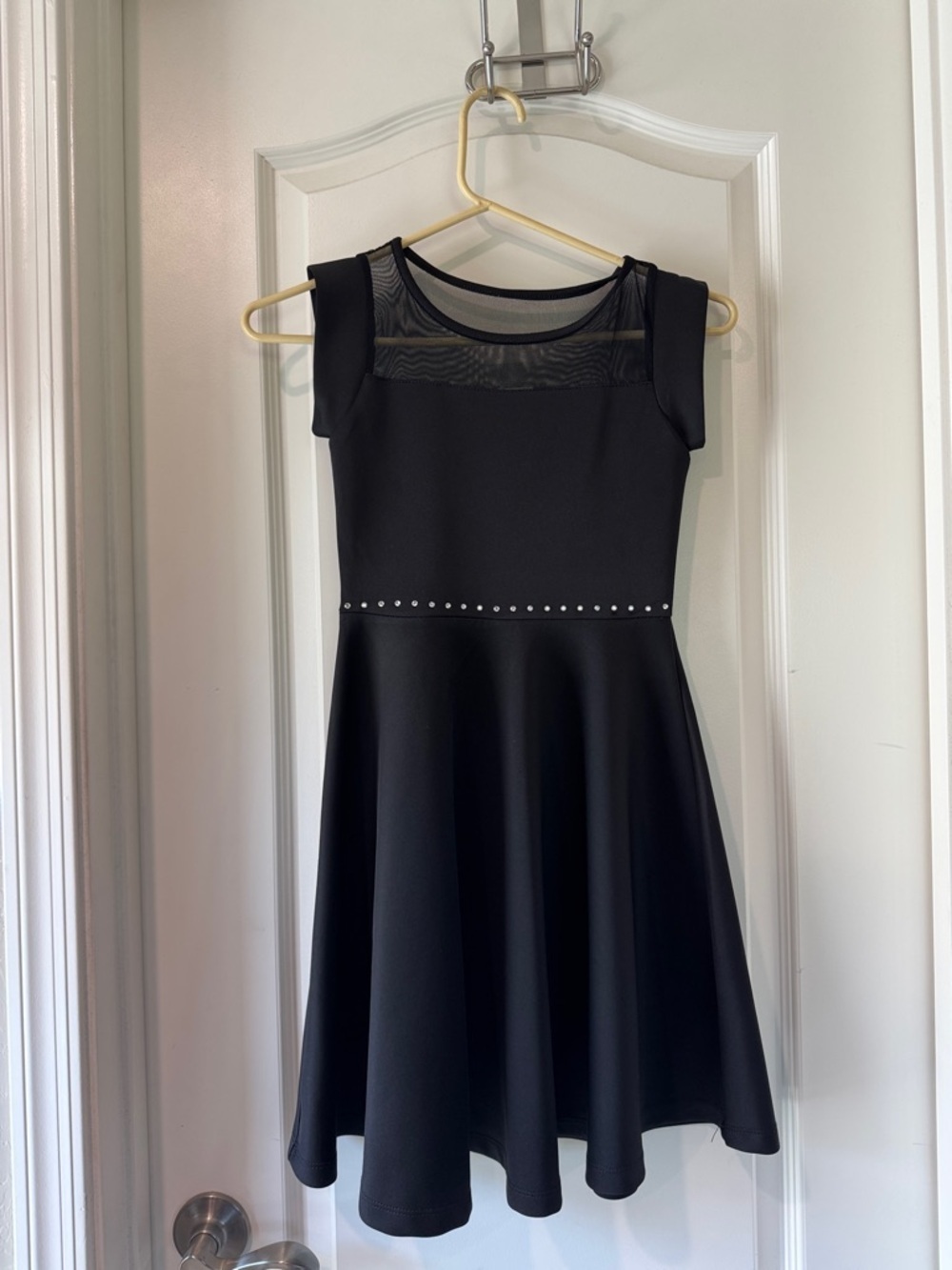 btween Black Mesh Yoke Skater Dress with Waist Studs / AA49